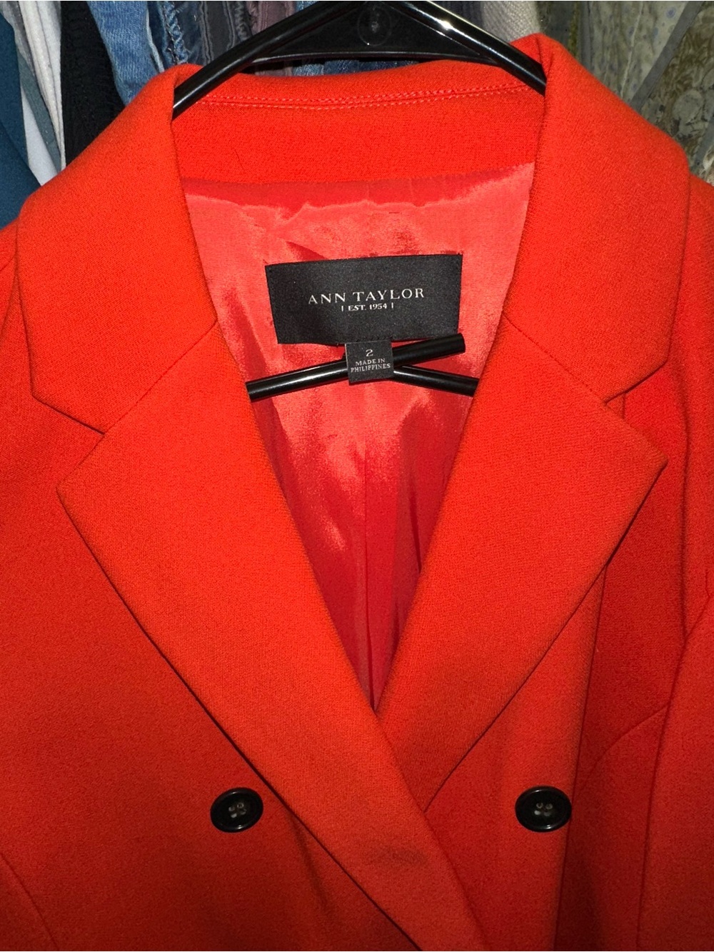 Ann Taylor Vibrant Orange Double-Breasted Blazer - Picture 3 of 3